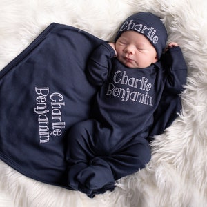 Baby Boy Coming Home Outfit, Baby Boy Clothes, Personalized Baby Boy Gift, Baby Shower Gift, Newborn Boy Clothes, Baby Boy Swaddle and Hat