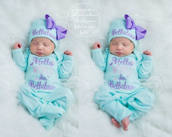 Newborn Girl Coming Home Outfit Newborn Girl Clothes Personalized Baby Girl Gift Personalized Baby Girl Outfit Baby Girl Sleeper