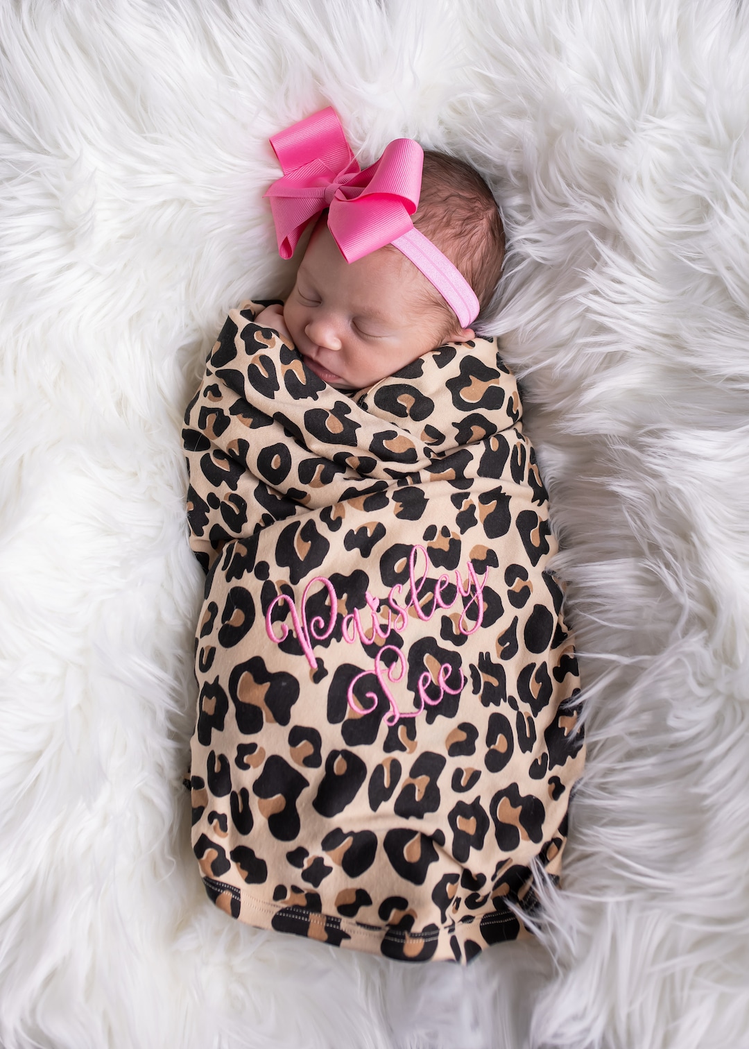 Baby Girl Personalized Gift, Baby Shower Gift, Baby Girl Swaddle and Headband, Baby Girl Blanket
