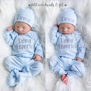 Baby Boy Coming Home Outfit Baby Boy Clothes Baby Boy Gift Baby Boy Sleeper Personalized Outfit Newborn Boy Clothes Newborn Hat