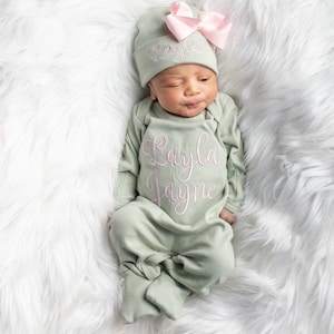 Newborn Girl Clothes, Newborn Girl Home Outfit,  Newborn Girl Gift, Personalized Baby Girl Gift, Sage Baby Girl Clothes, Baby Girl Outfit