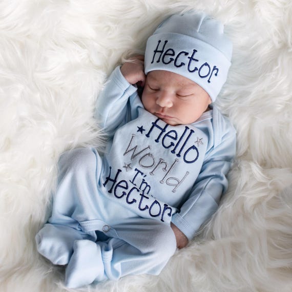Baby Boy Coming Home Outfit Baby Boy Clothes Baby Boy Gift Personalized Baby Boy Outfit Hello World Outfit Baby Boy Convertible Sleeper