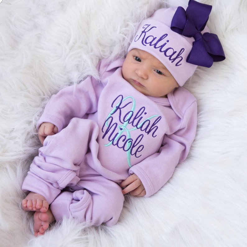 Newborn Girl Coming Home Outfit, Newborn Girl Clothes, Baby Girl Clothes, Baby Girl Gift, Personalized Outfit, Newborn Hat, Baby Shower Gift image 3