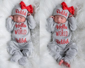 Baby Girl Coming Home Outfit Baby Girl Clothes Personalized Baby Girl Gift Personalized Baby Girl Outfit Newborn Girl Clothes Newborn Hat