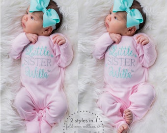 Newborn Girl Coming Home Outfit Newborn Girl Clothes Personalized Baby Girl Gift Personalized Baby Girl Outfit Little Sister Outfit