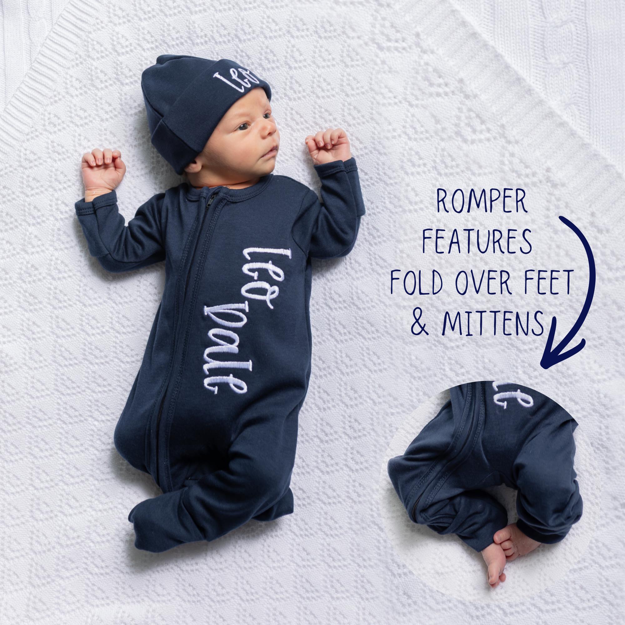 Personalized Baby Boy Sleeper and Hat Set – Coming Home Outfit, Newborn ...
