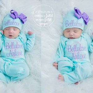 Newborn Girl Coming Home Outfit Newborn Girl Clothes Personalized Baby Girl Gift Personalized Baby Girl Outfit Baby Shower Gift Newborn Hat