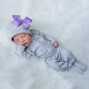 Baby Girl Coming Home Outfit Baby Girl Clothes Personalized Baby Girl Gift Personalized Outfit Newborn Girl Clothes Newborn Girl Hat