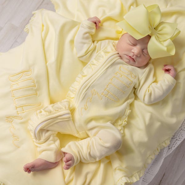 Cadeau pour bébé nouveau-né fille Tenue de retour à la maison Vêtements pour bébé fille Cadeau personnalisé pour bébé Tenue d'hôpital personnalisée pour bébé fille Tenue jaune