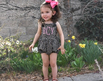 Girls Summer Clothes, Girls Summer Outfit, Monogrammed Girls Bubble Romper, Monogrammed Leopard Print Summer Clothes, Girls Bubble Romper