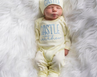 Newborn Boy Clothes Newborn Boy Coming Home Outfit Baby Boy Gift Gender Neutral Baby Shower Gift Monogrammed Baby Boy Outfit  Yellow Outfit