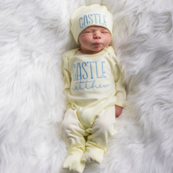 Newborn Boy Clothes Newborn Boy Coming Home Outfit Baby Boy Gift Gender Neutral Baby Shower Gift Monogrammed Baby Boy Outfit  Yellow Outfit