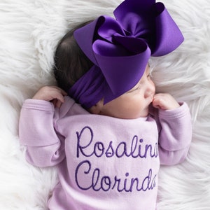Newborn Girl Outfit Baby Girl Coming Home Outfit Personalized Baby Girl Gift Newborn Girl Clothes Newborn Big Bow Headband Baby Shower Gift