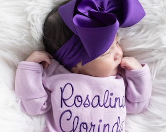 Newborn Girl Outfit Baby Girl Coming Home Outfit Personalized Baby Girl Gift Newborn Girl Clothes Newborn Big Bow Headband Baby Shower Gift