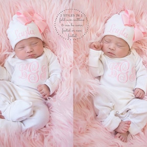 Newborn Girl Clothes Newborn Girl Coming Home Outfit Newborn Girl Gift Personalized Baby Girl Outfit Personalized Baby Girl Clothes Baby Hat