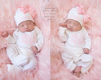 Newborn Girl Clothes Newborn Girl Coming Home Outfit Newborn Girl Gift Personalized Baby Girl Outfit Personalized Baby Girl Clothes Baby Hat