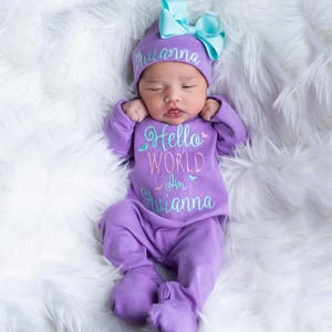Baby Girl Coming Home Outfit Baby Girl Clothes Personalized Baby Girl Gift Personalized Baby Girl Outfit Newborn Girl Clothes Newborn Hat