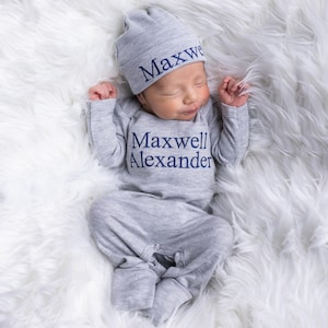 Baby Boy Clothes Baby Boy Coming Home Outfit Baby Boy Gift Newborn Boy Outfit Monogrammed Baby Boy Outfit Newborn Hat Newborn Gift