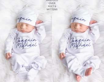 Newborn Boy Clothes Newborn Boy Coming Home Outfit Baby Boy Gift Newborn Boy Outfit Monogrammed Baby Boy Outfit Newborn Hat Newborn Gift  RB
