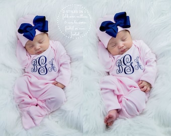 Newborn Girl Coming Home Outfit Newborn Girl Clothes Baby Girl Gift Personalized Newborn Girl Outfit Newborn Girl Hat Newborn Sleeper footie