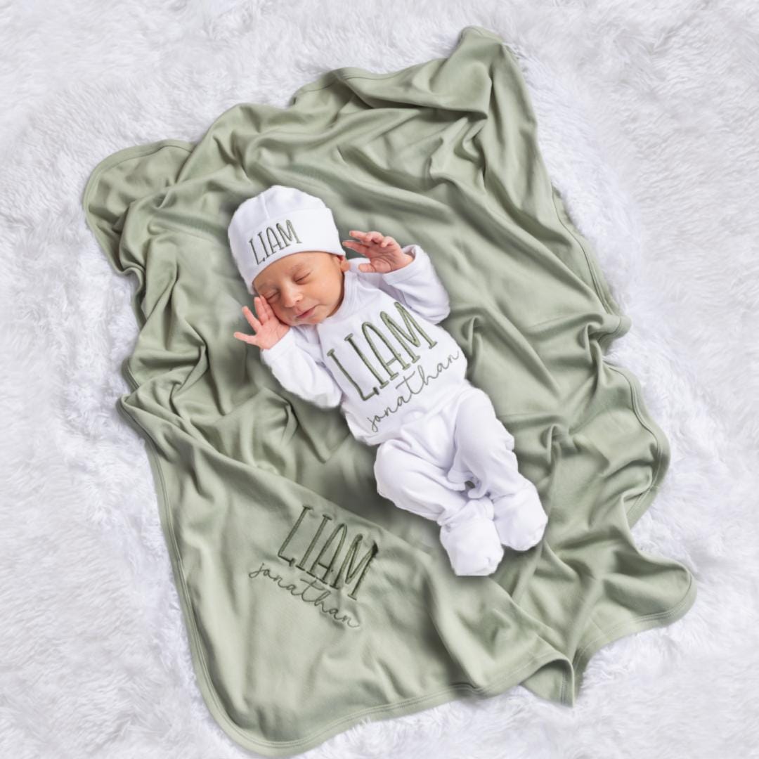 Baby Boy Outfit with Name Baby Boy Clothes Baby Gift Coming Home Outfit Personalized Baby Outfit Hospital Outfit Baby Gift Set Baby Blanket