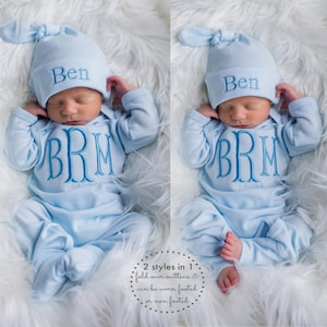 Baby Boy Clothes Baby Boy Coming Home Outfit Baby Boy Gift Newborn Boy Outfit Monogrammed Baby Boy Outfit Newborn Hat Newborn Gift