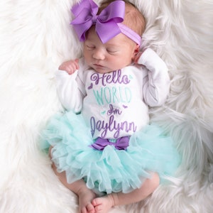 Baby Girl Coming Home Outfit, Baby Girl Clothes, Baby Girl Gift , Newborn Girl Clothes, Personalized Outfit, Baby Girl Outfit, Hello World