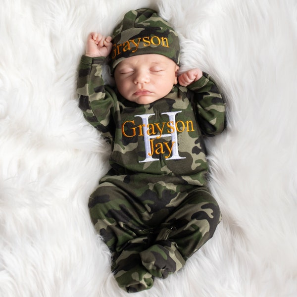 Newborn Boy Clothes, Newborn Boy Coming Home Outfit, Baby Camo Outfit, Baby Boy Gift, Newborn Baby Boy Outfit Newborn Hat, Baby Shower Gift