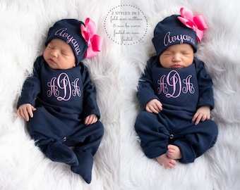 Baby Girl Coming Home Outfit Baby Girl Clothes Personalized Baby Girl Gift Personalized Baby Girl Outfit Newborn Girl Clothes Newborn Hat
