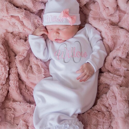 Newborn Girl Coming Home Outfit Personalized Floral Gown Etsy