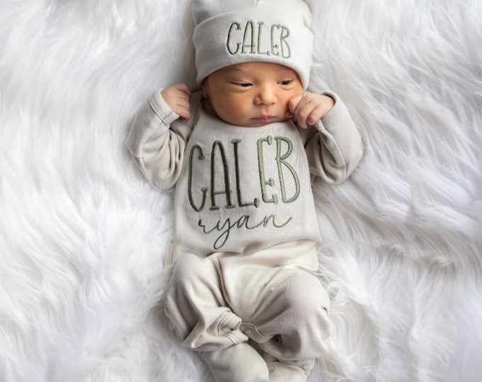 Baby Boy Going Home Hospital Outfit, Personalized Romper Set Made Out of Soft Waffle Knit, Easy