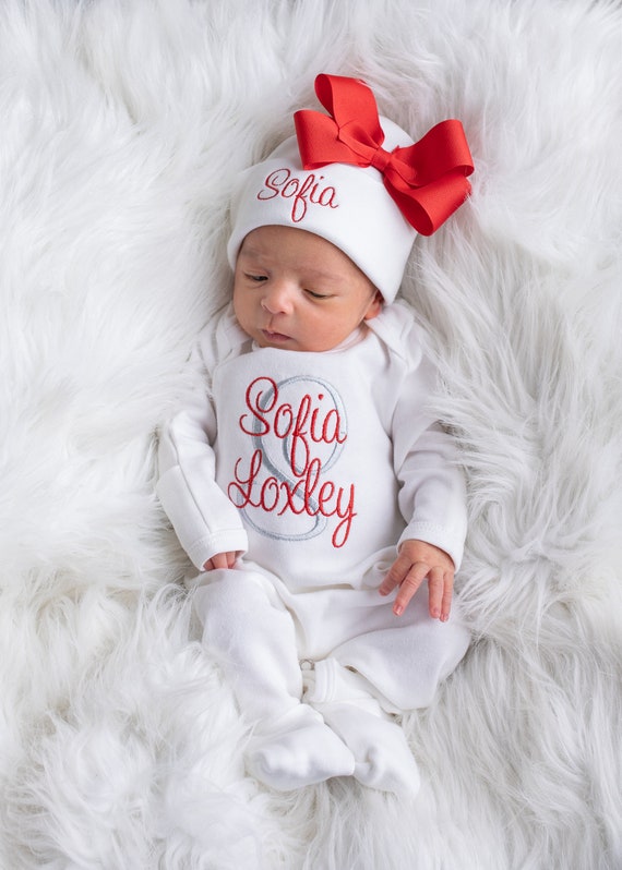 thumbnail image 2 of Baby Boy Outfit, Coming Home Personalized Baby Gift, Custom Baby Apparel, Embroidered Name 2 of 12
