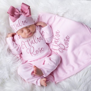 Baby Girl Coming Home Outfit, Baby Girl Clothes, Personalized Baby Girl  Gift, Newborn Girl Outfit, Baby Girl Swaddle Blanket, Newborn Hat 