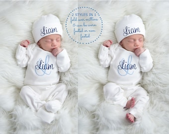 Baby Boy Clothes Baby Boy Coming Home Outfit Baby Boy Gift Newborn Boy Clothes Newborn Boy Outfit Monogrammed Baby Boy Outfit Newborn Hat