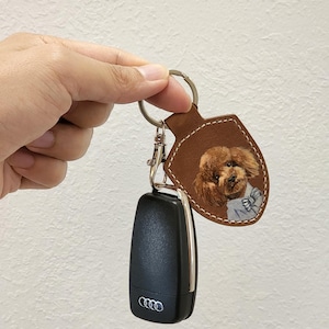 Hand-Painted Leather Pet Portrait Keychain: Custom Dog & Cat Memorial