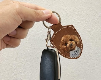 Hand-Painted Leather Pet Portrait Keychain: Custom Dog & Cat Memorial, Mother's Day Gift for Mom