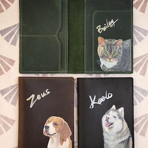 Funda de pasaporte personalizada con retrato de mascota, tarjetero pintado a mano, bolso con retrato de perro, pinturas de gatos, recuerdo para mascotas, regalo para un amante, regalo para perros