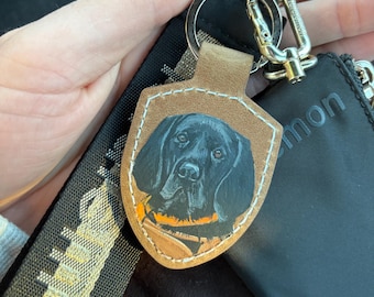 Hand-Painted Leather Pet Portrait Keychain, Custom Dog & Cat Memorial Bag Charm, Christmas Gift for Dog Mom
