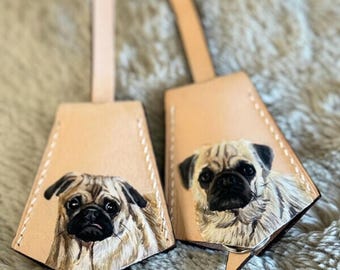 Hand-Painted Leather Pet Bag Charm, Custom Dog Cat Memorial Keepsake, Christmas Gift for Mom