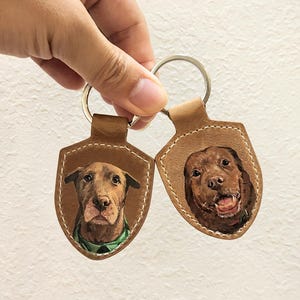 Llavero de cuero para mascotas pintado a mano, llavero con retrato de mascota personalizado, regalo único para mascotas, dije de bolso personalizado hecho a mano, monumento conmemorativo para perros, monumento conmemorativo para gatos