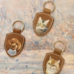 Hand-Painted Leather Pet Portrait Keychain: Custom Dog, Cat Memorial