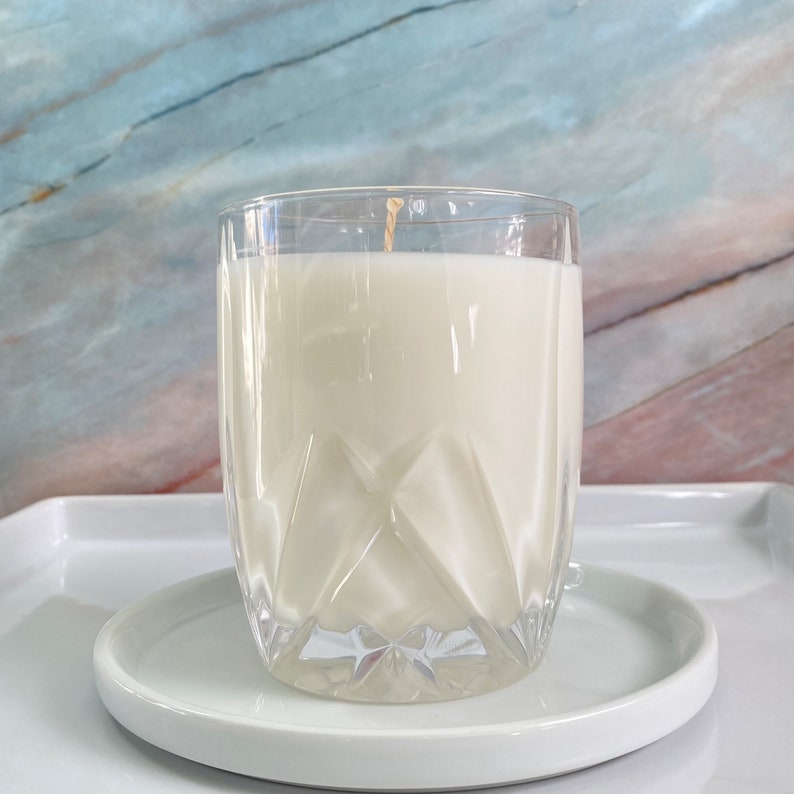 Sweet Basil Lemon Essential Oil /& Coconut Wax Candle In Waterford Crystal