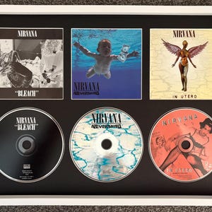 Nirvana | Bleach | Nevermind | In Utero | Présentoir mural rétro 3 CD | Cadre non inclus |