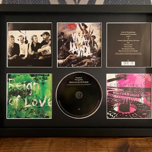 Può includere: Un espositore per CD incorniciato nero con sei scomparti. Include un CD, copertine di album e una foto della band. L'artwork dell'album presenta un dipinto di una scena di battaglia e il testo "Reign of Love".