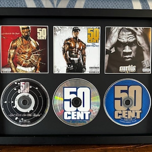 50 Cent | Get Rich or Die Tryin’ | The Massacre | Curtis | Triple Retro Mounted CD Wall Display | Frame Not Included |