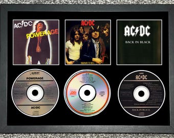 AC/DC | Powerage  | Highway To Hell | Back In Black | Triple Retro Mounted CD Wall Display | Frame Not Included |