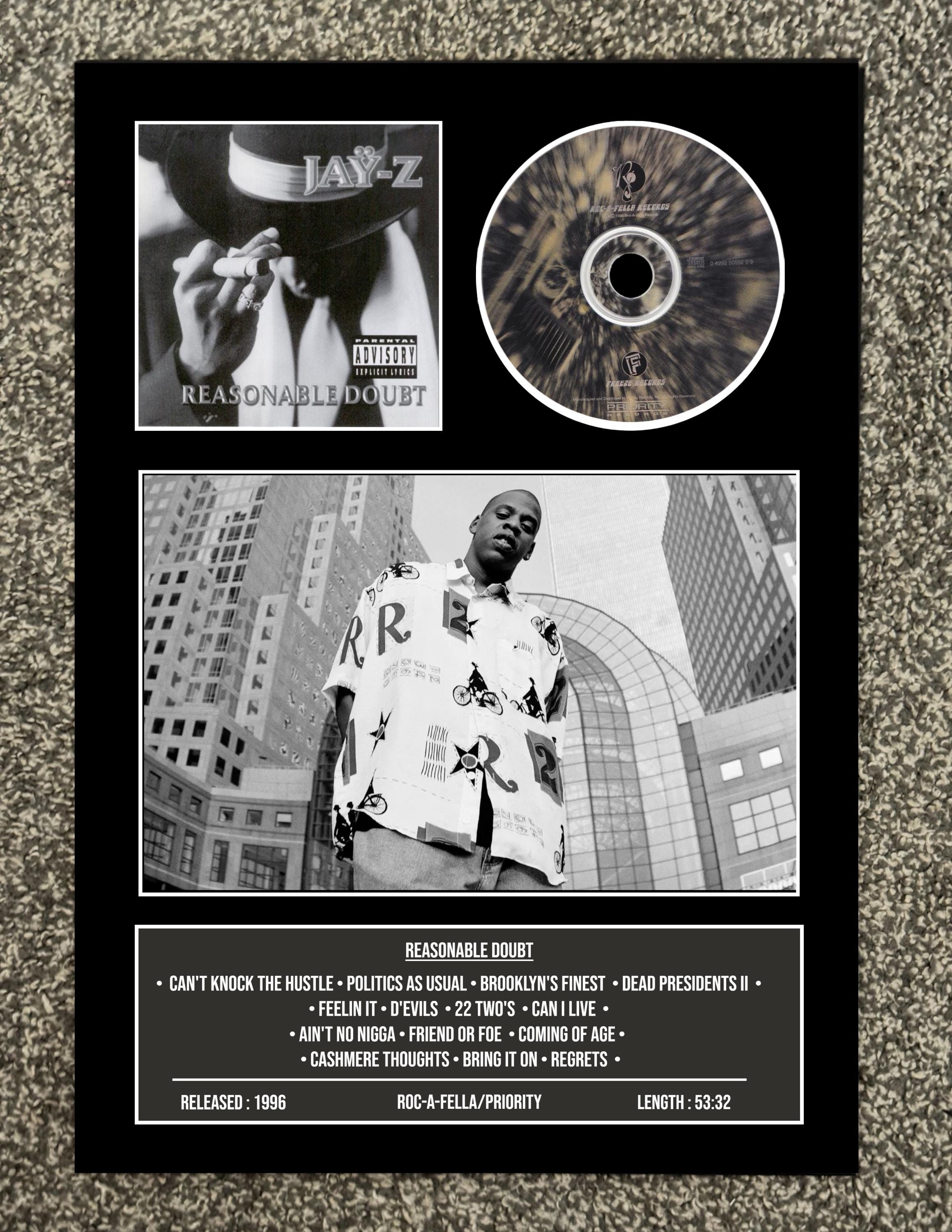 Jay-z | Reasonable Doubt | Retro Mounted CD Wall Display | Frame