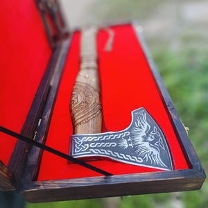 Handmade Viking Axe with Wooden Handle | J2 Steel Blade | Leather Sheath & Display Box | Norse Gift for Him