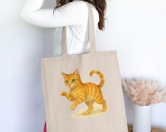 Orange Tabby Cat Tote Bag: Watercolor Kitten Design