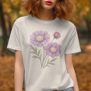 Purple Pincushion Flower T-Shirt: Watercolor Floral Graphic Tee